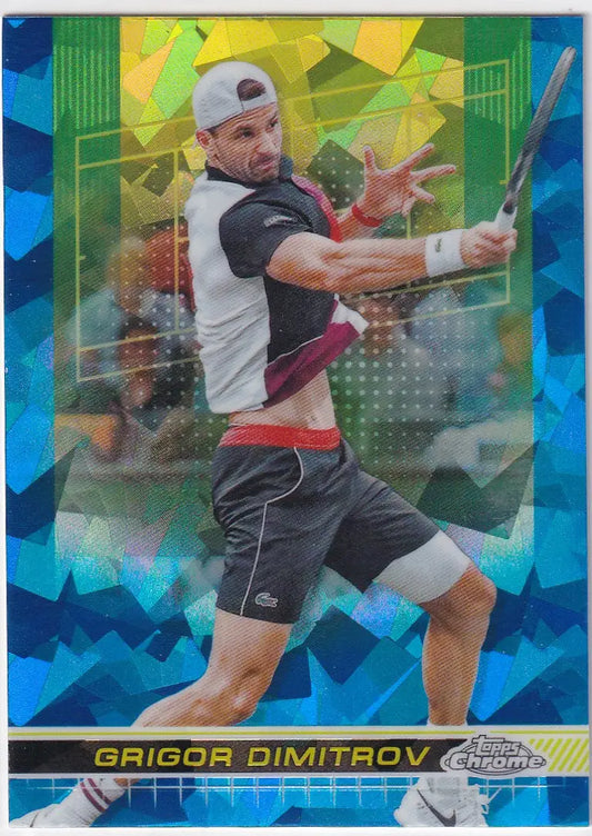 Tennis player executing backhand stroke on 2024 Topps Chrome Sapphire #163 Grigor Dimitrov