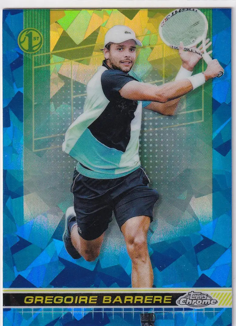 Tennis player in black and mint green ready for backhand, Topps Chrome Sapphire card