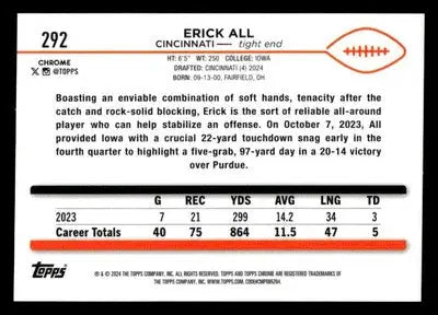 2024 Topps Chrome Sapphire Edition #292 Erick All - Gold /50 - Football Card Single