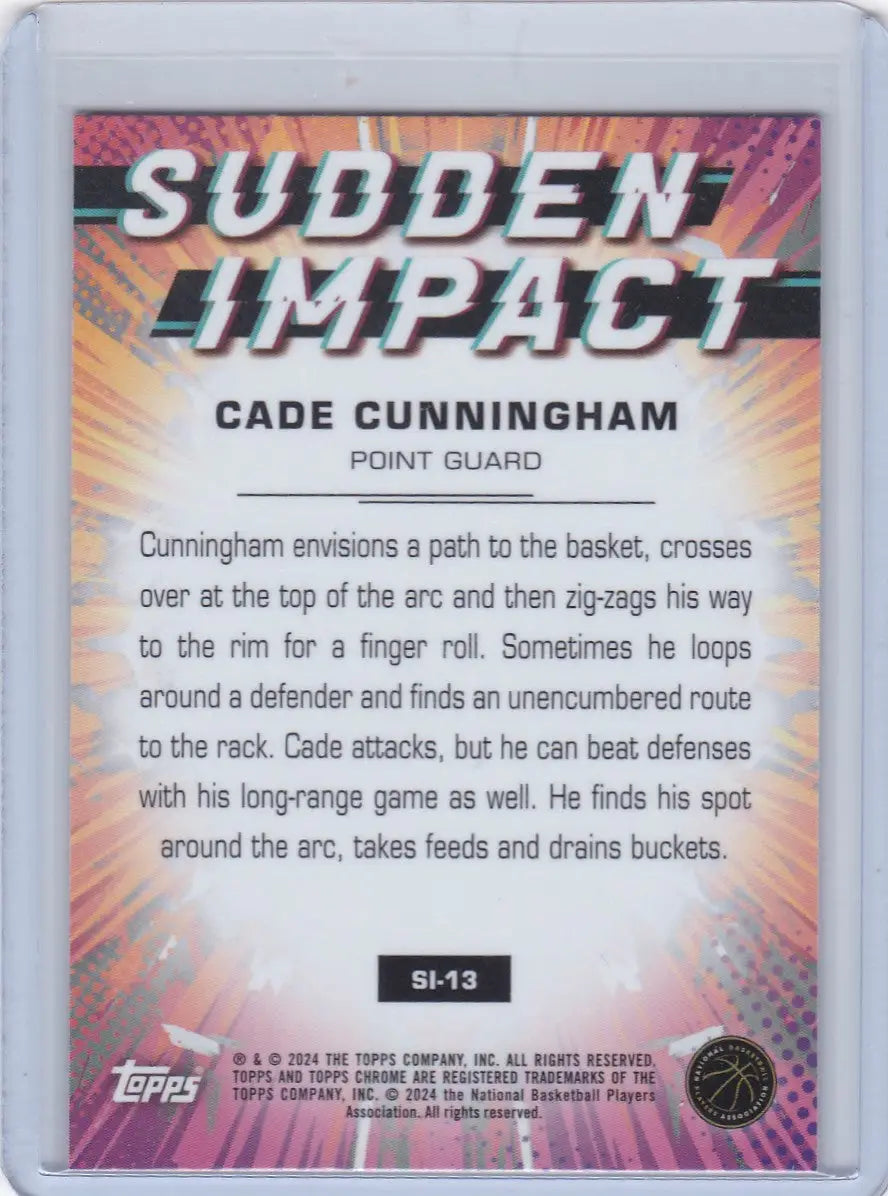 2024 TOPPS CHROME #SI-13 CADE CUNNINGHAM PINK- DETROIT PISTONS - Basketball Card Single