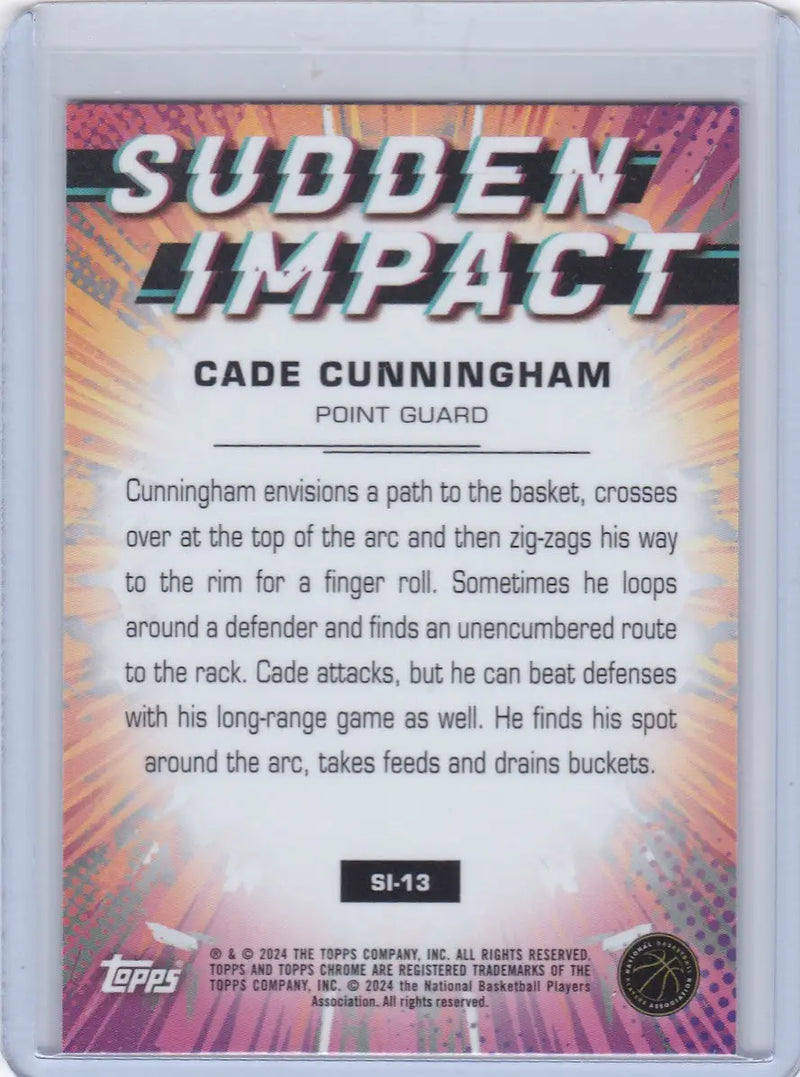2024 TOPPS CHROME #SI-13 CADE CUNNINGHAM PINK- DETROIT PISTONS - Basketball Card Single