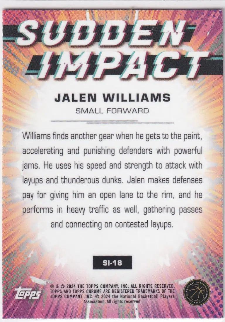 2024 TOPPS CHROME #SI-18 JALEN WILLIAMS IMPACT REFRACTOR- OKLAHOMA CITY THUNDER