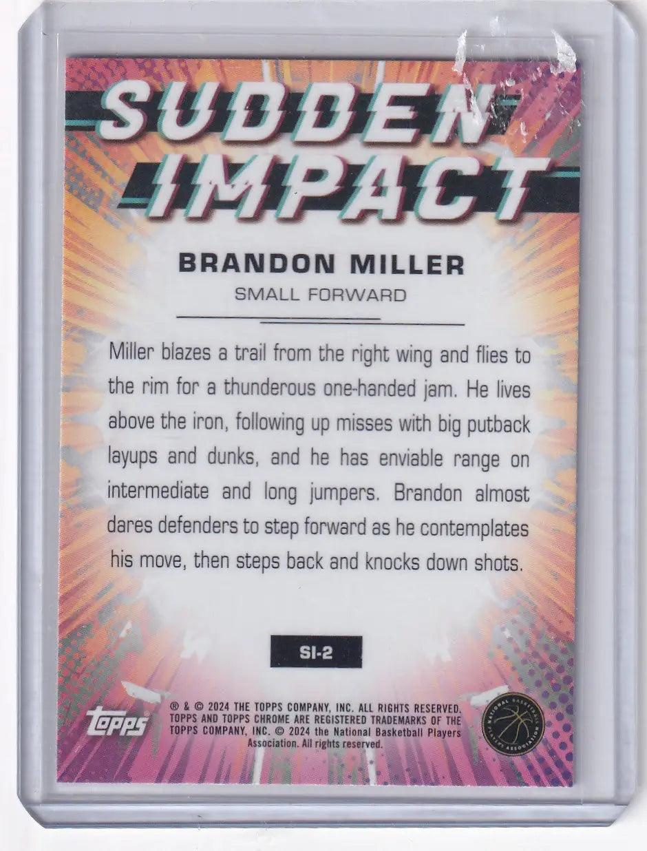 2024 TOPPS CHROME #SI-2 BRANDON MILLER SUDDEN IMPACT REFRACTOR- CHARLOTTE HORNET - Basketball Card Single