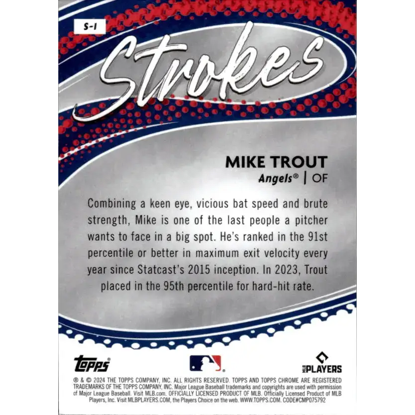 2024 Topps Chrome Strokes Refractor #S-1 Mike Trout NM-MT Los Angeles Angels Baseball Card - Baseball Card Single
