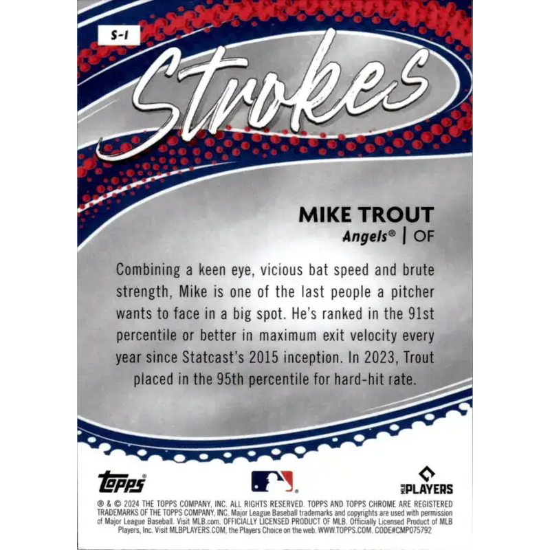 2024 Topps Chrome Strokes Refractor #S-1 Mike Trout NM-MT Los Angeles Angels Baseball Card - Baseball Card Single