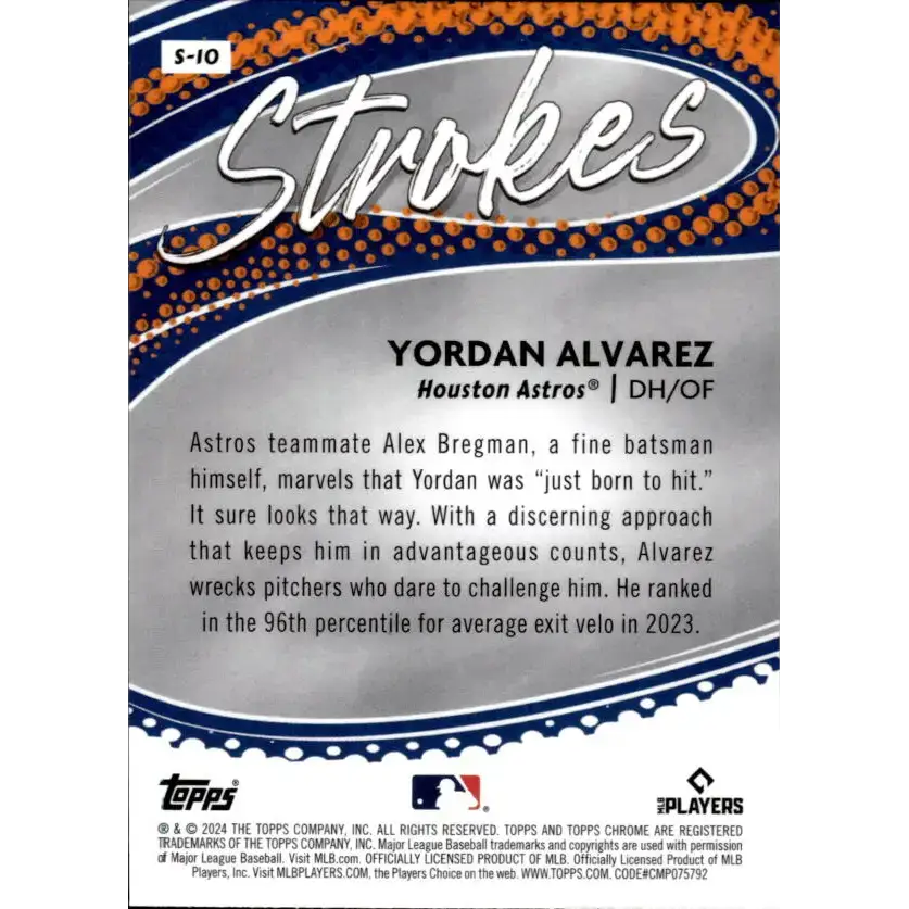 2024 Topps Chrome Strokes Refractor #S-10 Yordan Alvarez NM-MT Houston Astros Baseball Card - Baseball Card Single