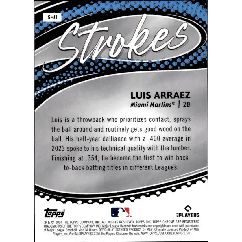 2024 Topps Chrome Strokes Refractor #S-11 Luis Arraez NM-MT Miami Marlins Baseball Card - Baseball Card Single