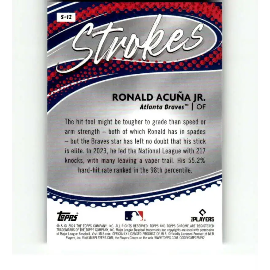 2024 Topps Chrome Strokes Refractor #S-12 Ronald Acuna Jr. NM-MT Atlanta Braves Baseball Card - Baseball Card Single