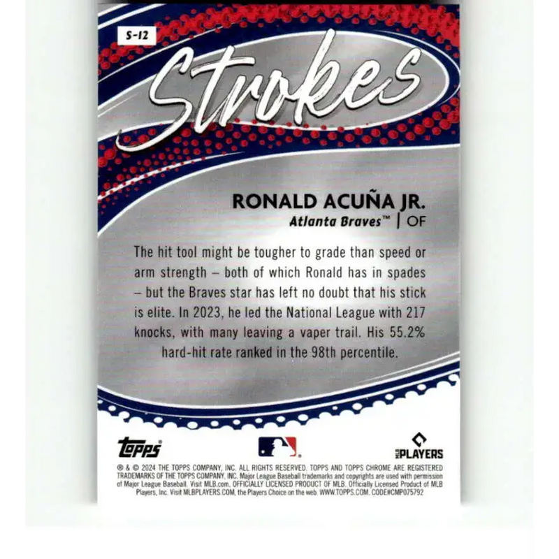 2024 Topps Chrome Strokes Refractor #S-12 Ronald Acuna Jr. NM-MT Atlanta Braves Baseball Card - Baseball Card Single