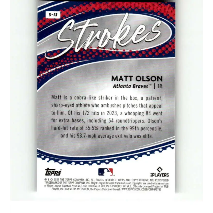 2024 Topps Chrome Strokes Refractor #S-13 Matt Olson NM-MT Atlanta Braves Baseball Card - Baseball Card Single