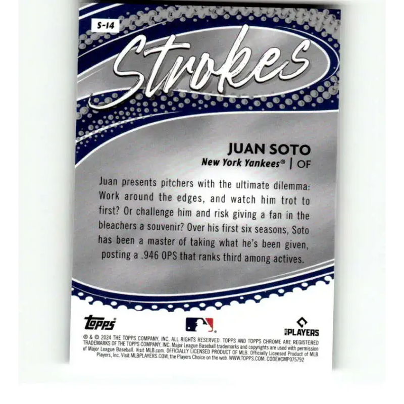 2024 Topps Chrome Strokes Refractor #S-14 Juan Soto NM-MT New York Yankees Baseball Card - Baseball Card Single