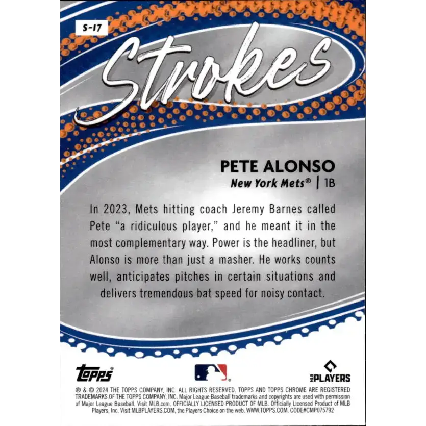 2024 Topps Chrome Strokes Refractor #S-17 Pete Alonso NM-MT New York Mets Baseball Card - Baseball Card Single