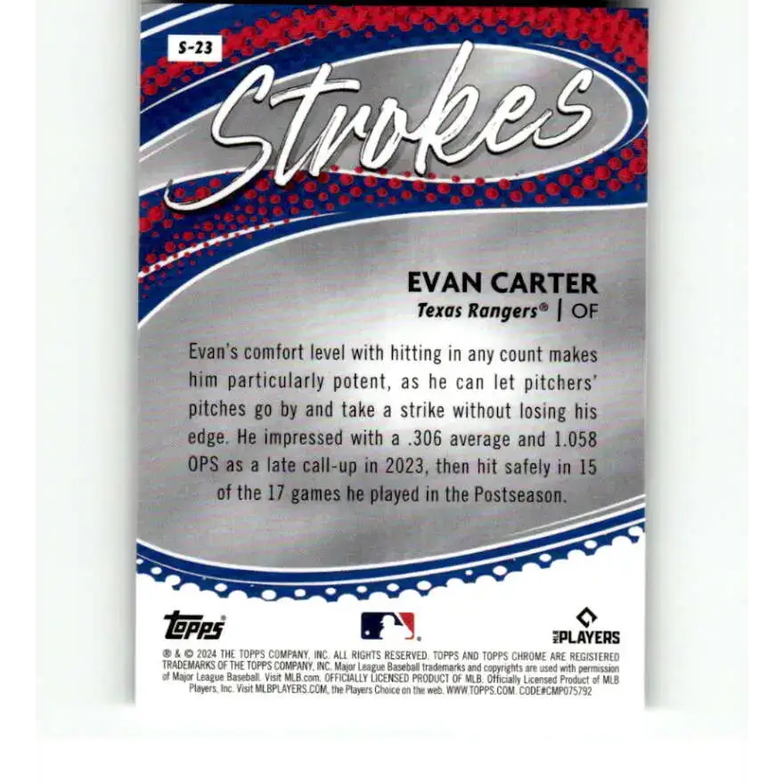 2024 Topps Chrome Strokes Refractor #S-23 Evan Carter NM-MT Texas Rangers Baseball Card - Baseball Card Single