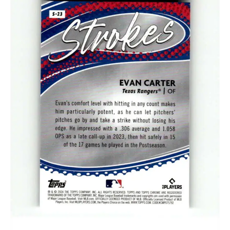2024 Topps Chrome Strokes Refractor #S-23 Evan Carter NM-MT Texas Rangers Baseball Card - Baseball Card Single