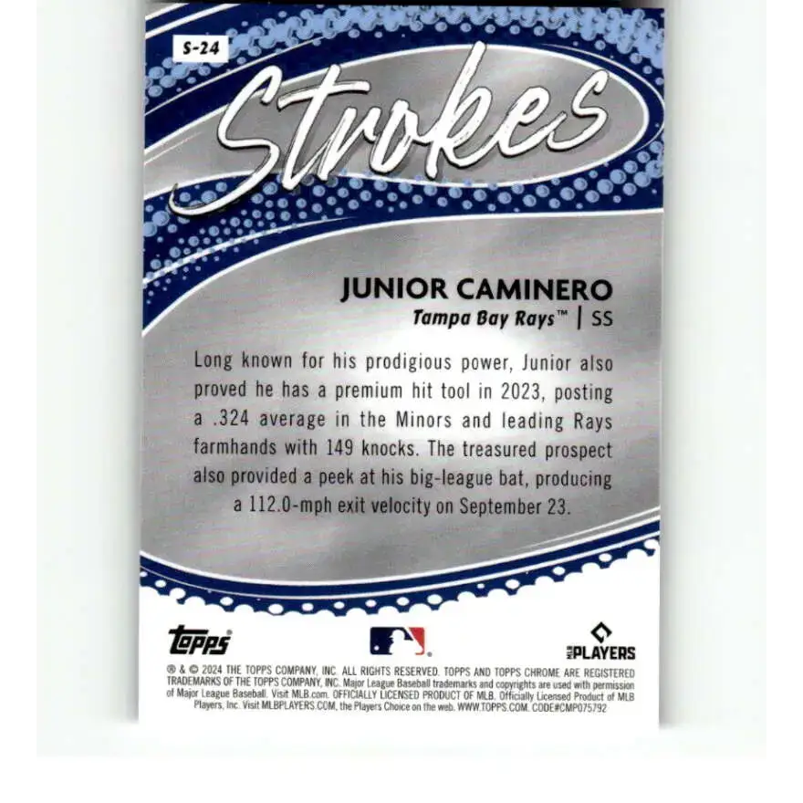 2024 Topps Chrome Strokes Refractor #S-24 Junior Caminero NM-MT Tampa Bay Rays Baseball Card - Baseball Card Single