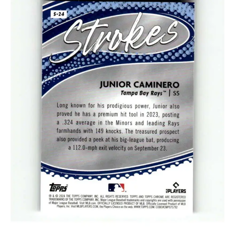 2024 Topps Chrome Strokes Refractor #S-24 Junior Caminero NM-MT Tampa Bay Rays Baseball Card - Baseball Card Single