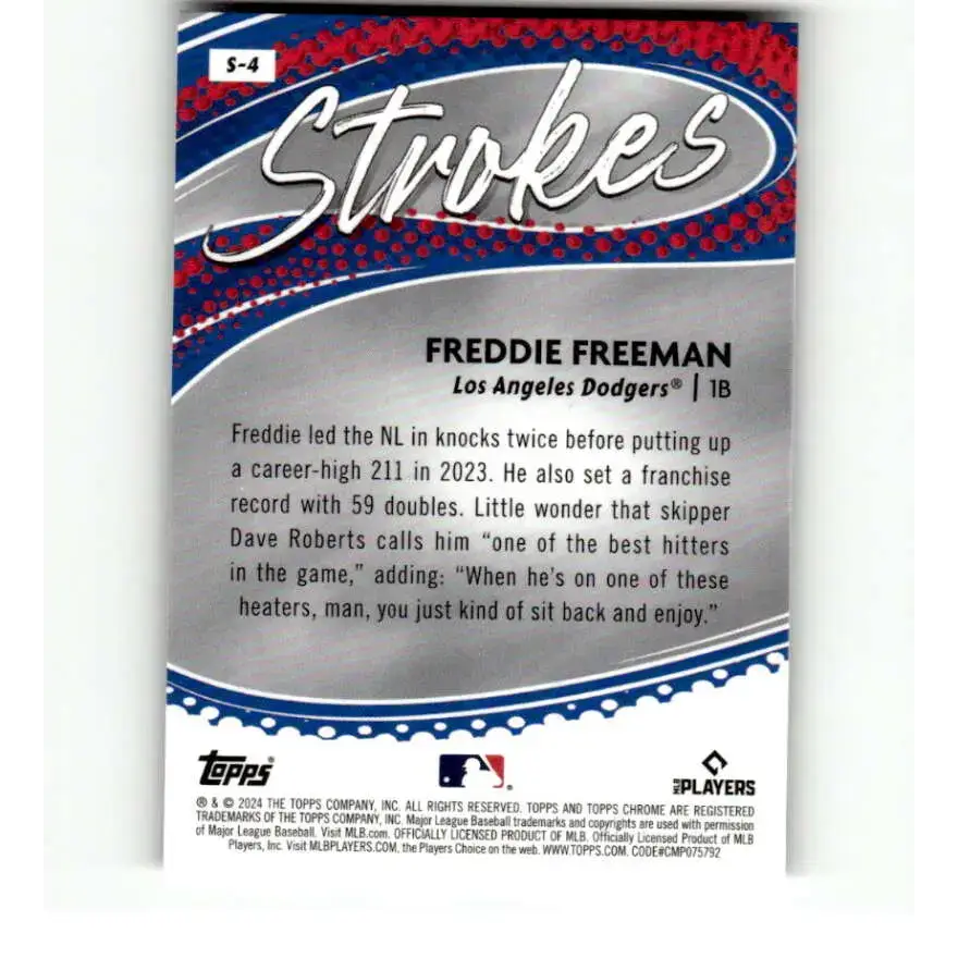 2024 Topps Chrome Strokes Refractor #S-4 Freddie Freeman NM-MT Los Angeles Dodgers Baseball Card - Baseball Card Single