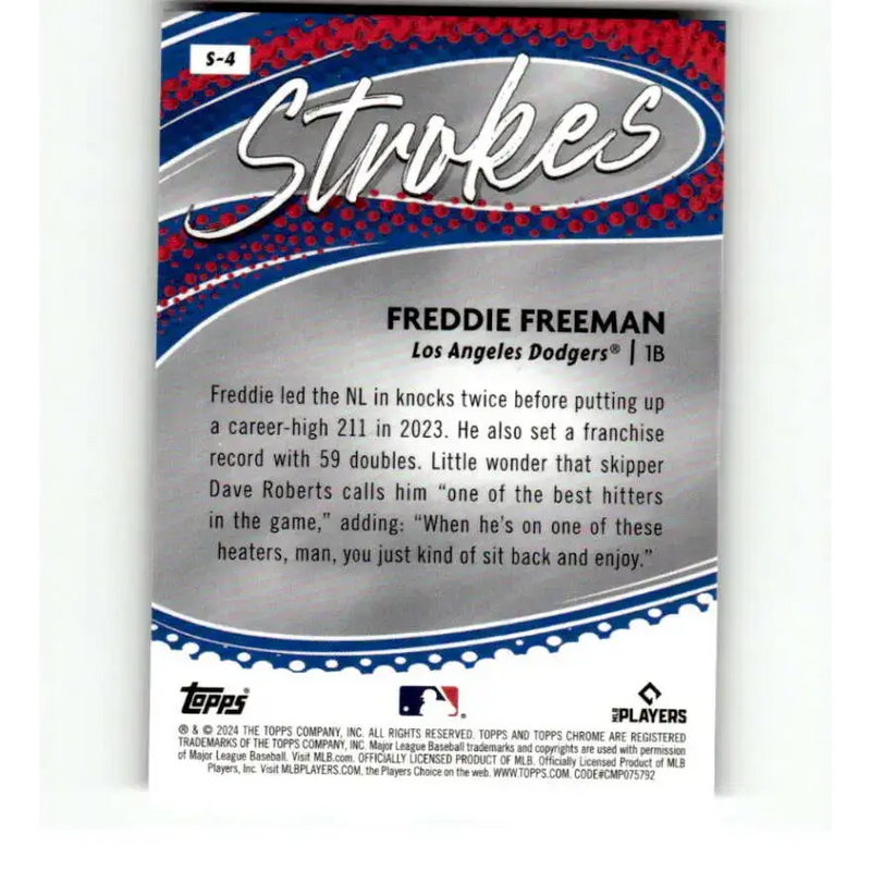 2024 Topps Chrome Strokes Refractor #S-4 Freddie Freeman NM-MT Los Angeles Dodgers Baseball Card - Baseball Card Single