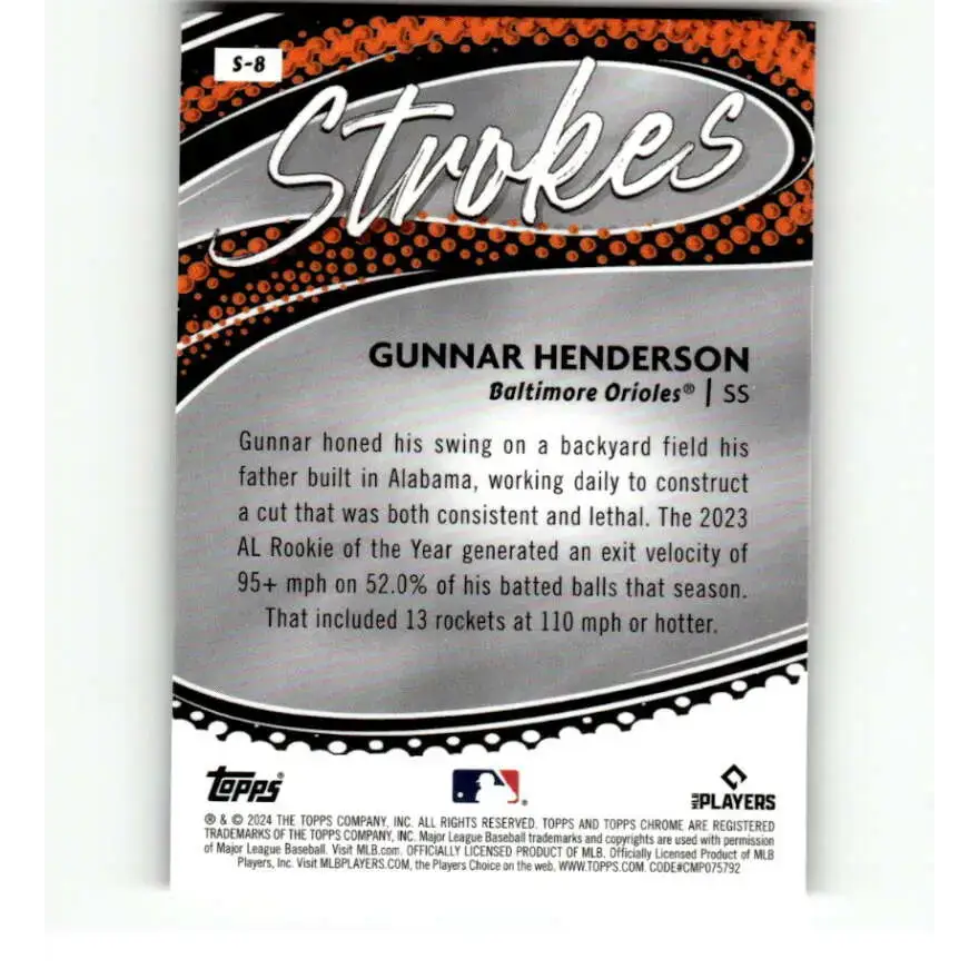 2024 Topps Chrome Strokes Refractor #S-8 Gunnar Henderson NM-MT Baltimore Orioles Baseball Card - Baseball Card Single