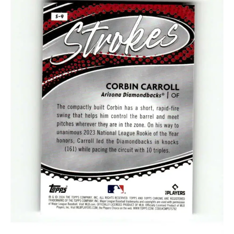 2024 Topps Chrome Strokes Refractor #S-9 Corbin Carroll NM-MT Arizona Diamondbacks Baseball Card - Baseball Card Single