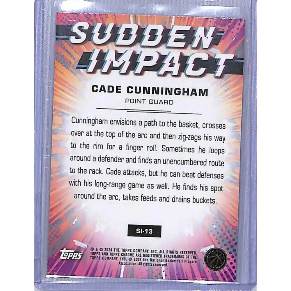 2024 Topps Chrome Sudden Impact Green Logo Refractor #SI-13 Cade Cunningham NM-MT Detroit Pistons - Basketball Card
