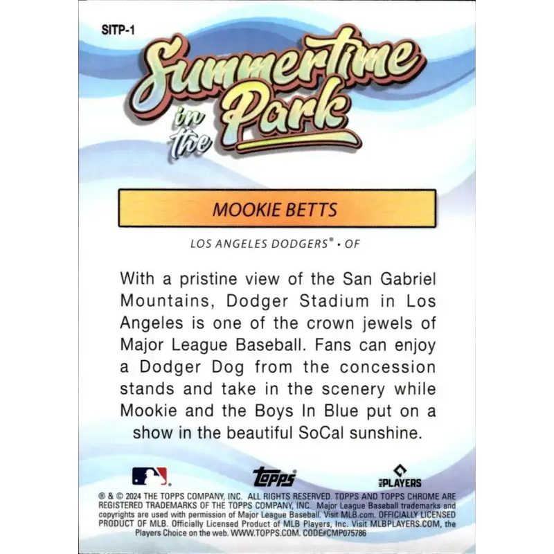 2024 Topps Chrome Summertime in the Park Refractor #SITP-1 Mookie Betts NM-MT Los Angeles Dodgers Baseball Card