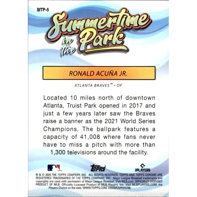 2024 Topps Chrome Summertime in the Park Refractor #SITP-5 Ronald Acuna Jr. NM-MT Atlanta Braves Baseball Card