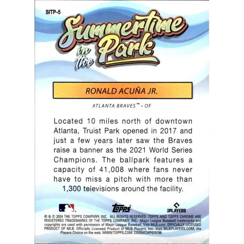 2024 Topps Chrome Summertime in the Park Refractor #SITP-5 Ronald Acuna Jr. NM-MT Atlanta Braves Baseball Card