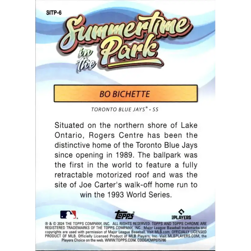 2024 Topps Chrome Summertime in the Park Refractor #SITP-6 Bo Bichette NM-MT Toronto Blue Jays Baseball Card - Baseball
