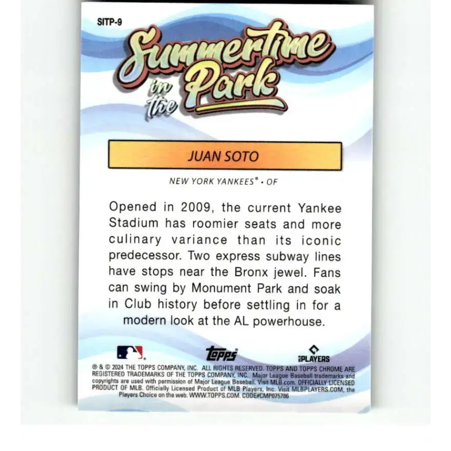 2024 Topps Chrome Summertime in the Park Refractor #SITP-9 Juan Soto NM-MT New York Yankees Baseball Card - Baseball