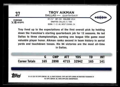 2024 Topps Chrome Troy Aikman #37 Dallas Cowboys