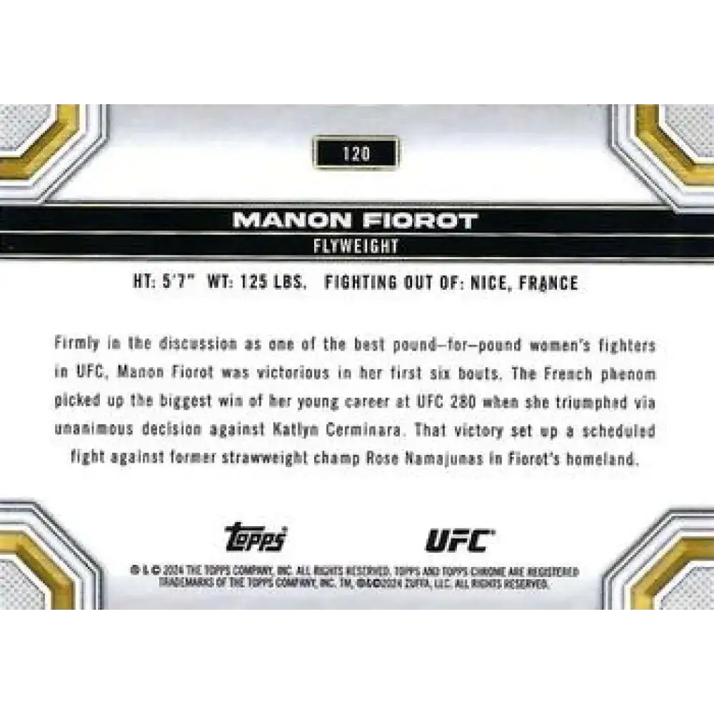 2024 Topps Chrome UFC #120 Manon Fiorot NM-MT MMA Card