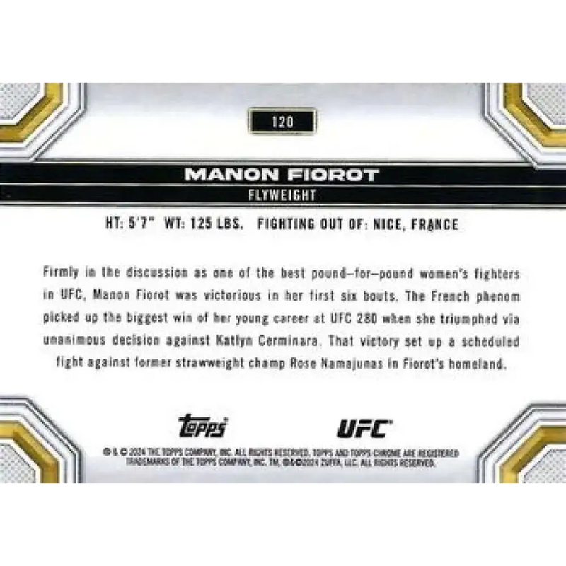 2024 Topps Chrome UFC #120 Manon Fiorot NM-MT MMA Card
