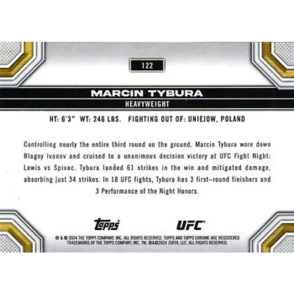 2024 Topps Chrome UFC #122 Marcin Tybura NM-MT MMA Card - UFC/MMA Card Single