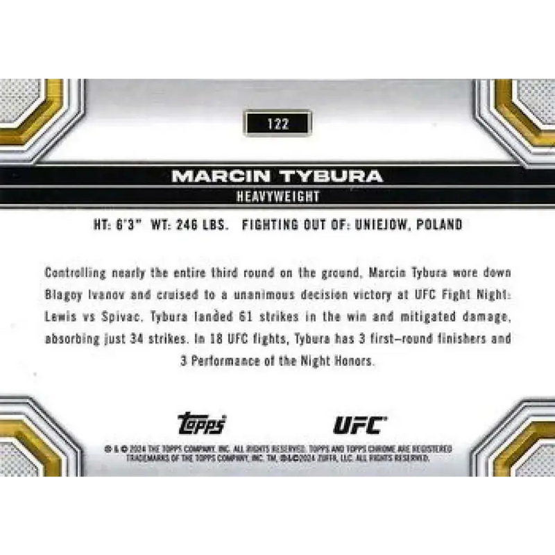 2024 Topps Chrome UFC #122 Marcin Tybura NM-MT MMA Card - UFC/MMA Card Single