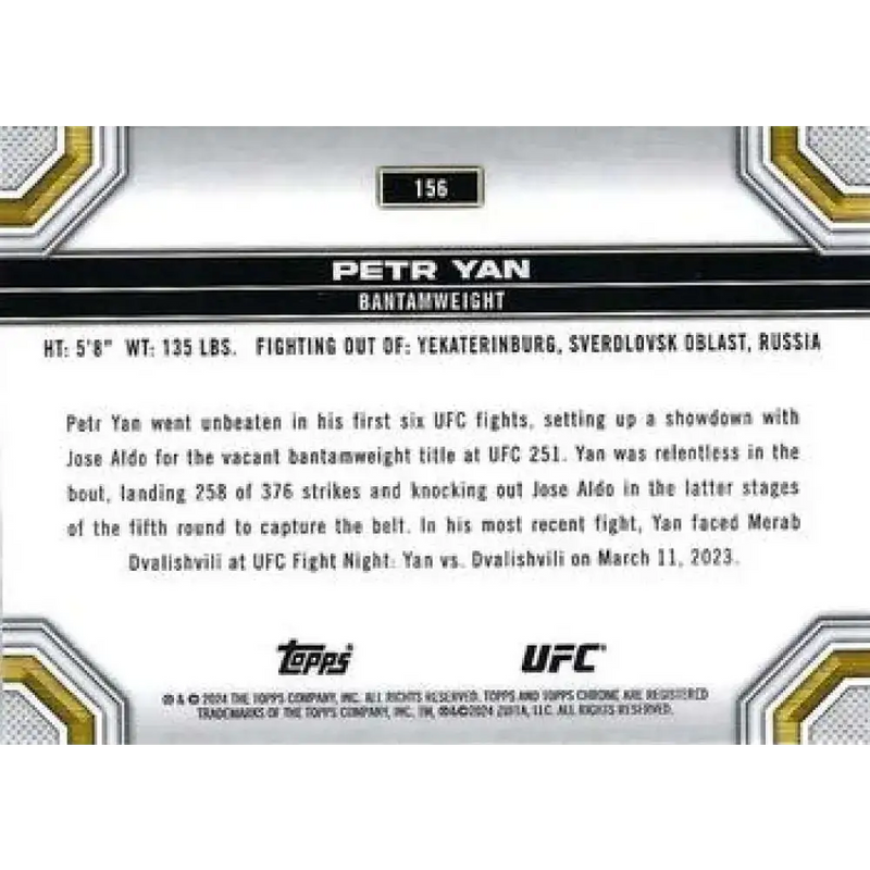 2024 Topps Chrome UFC #156 Petr Yan NM-MT MMA Card - UFC/MMA Card Single