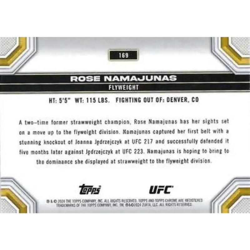 2024 Topps Chrome UFC #169 Rose Namajunas NM-MT MMA Card - UFC/MMA Card Single