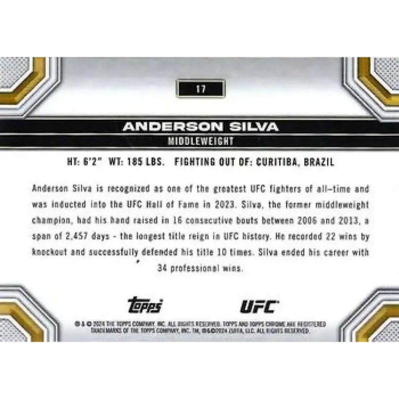 2024 Topps Chrome UFC #17 Anderson Silva NM-MT MMA Card - UFC/MMA Card Single
