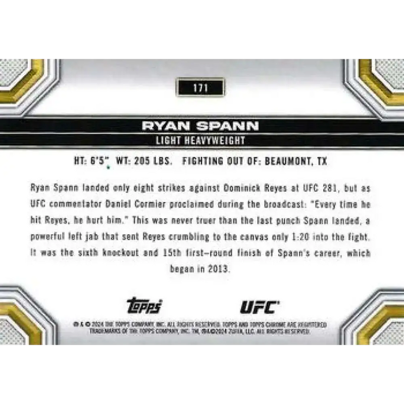 2024 Topps Chrome UFC #171 Ryan Spann NM-MT MMA Card - UFC/MMA Card Single