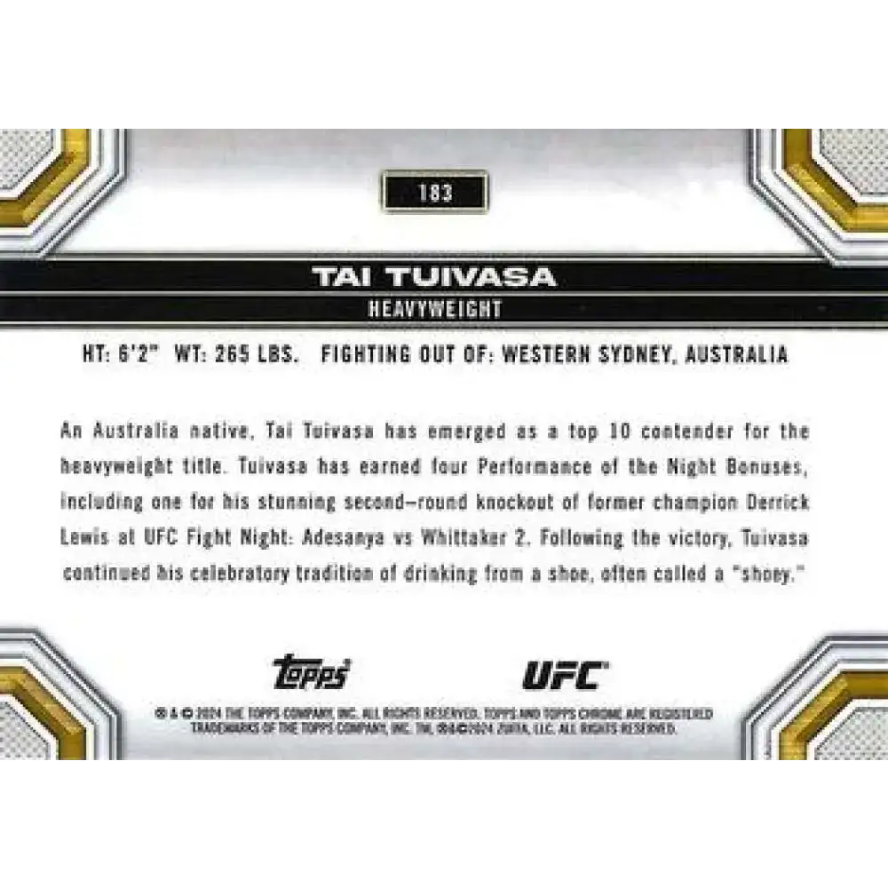 2024 Topps Chrome UFC #183 Tai Tuivasa NM-MT MMA Card - UFC/MMA Card Single