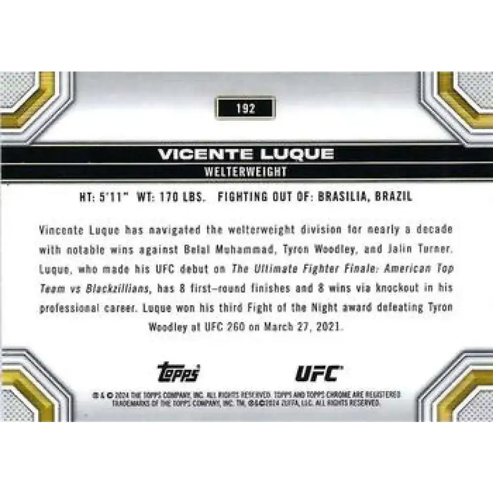 2024 Topps Chrome UFC #192 Vicente Luque NM-MT MMA Card - UFC/MMA Card Single