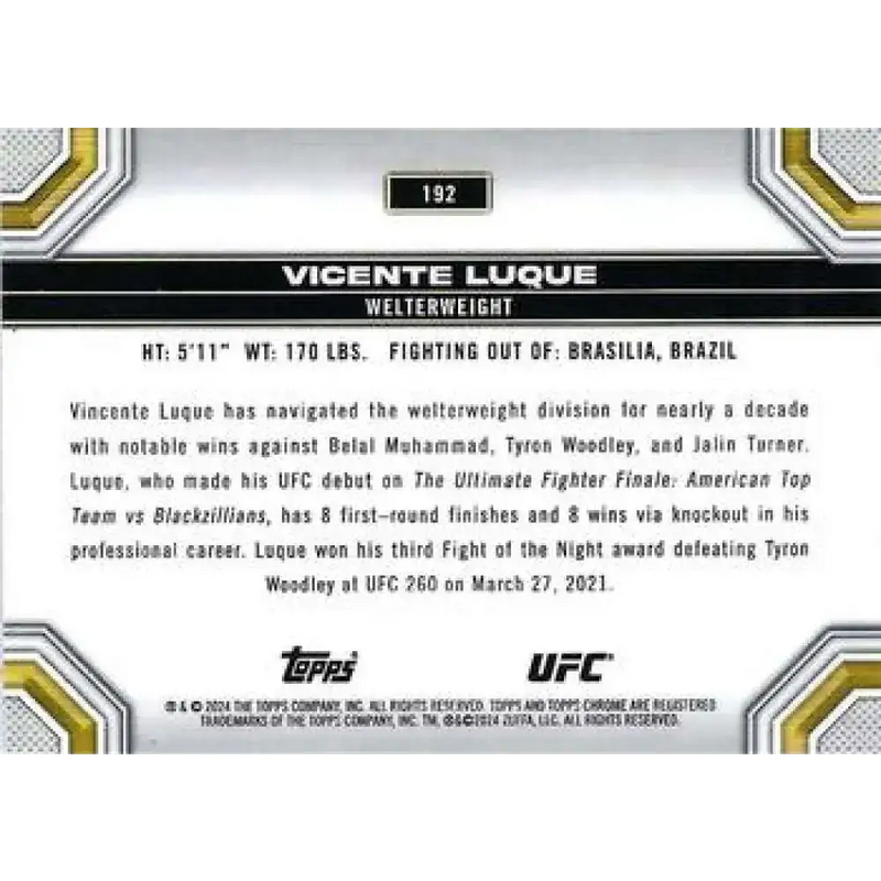 2024 Topps Chrome UFC #192 Vicente Luque NM-MT MMA Card - UFC/MMA Card Single
