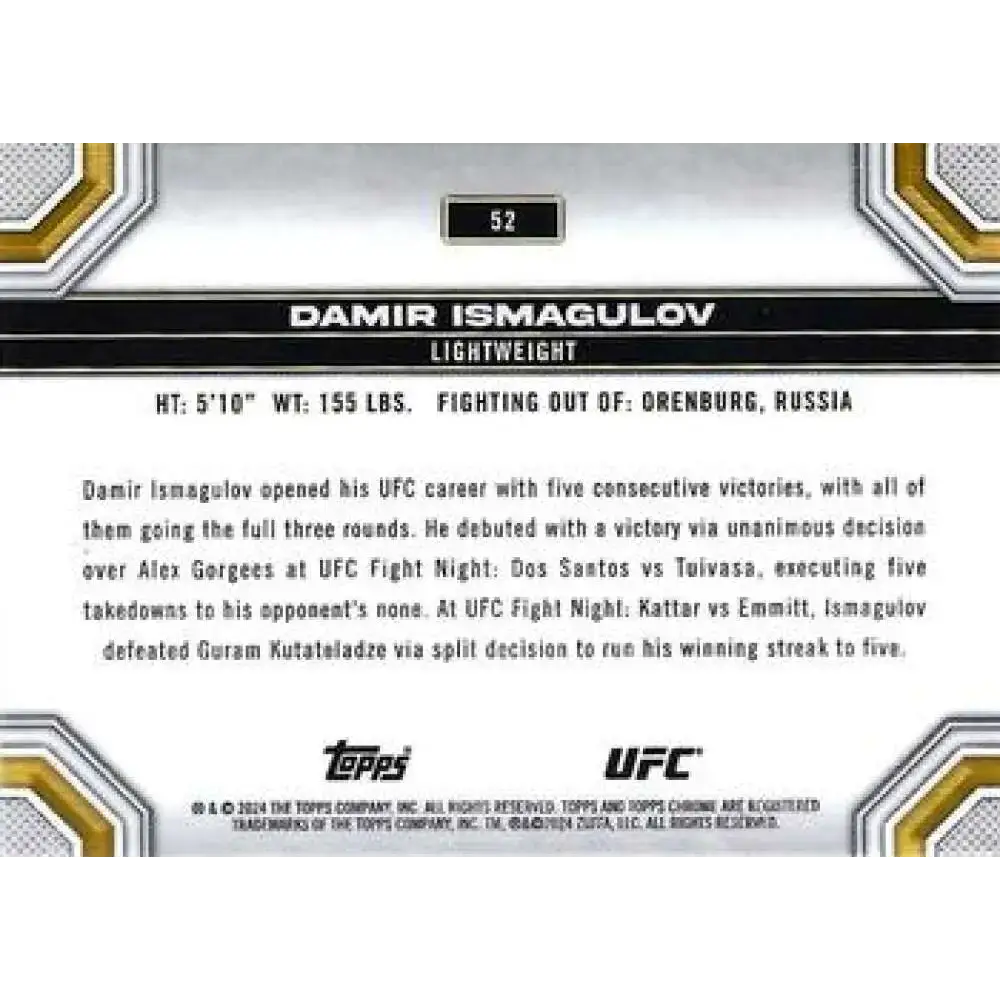 2024 Topps Chrome UFC #52 Damir Ismagulov NM-MT MMA Card - UFC/MMA Card Single