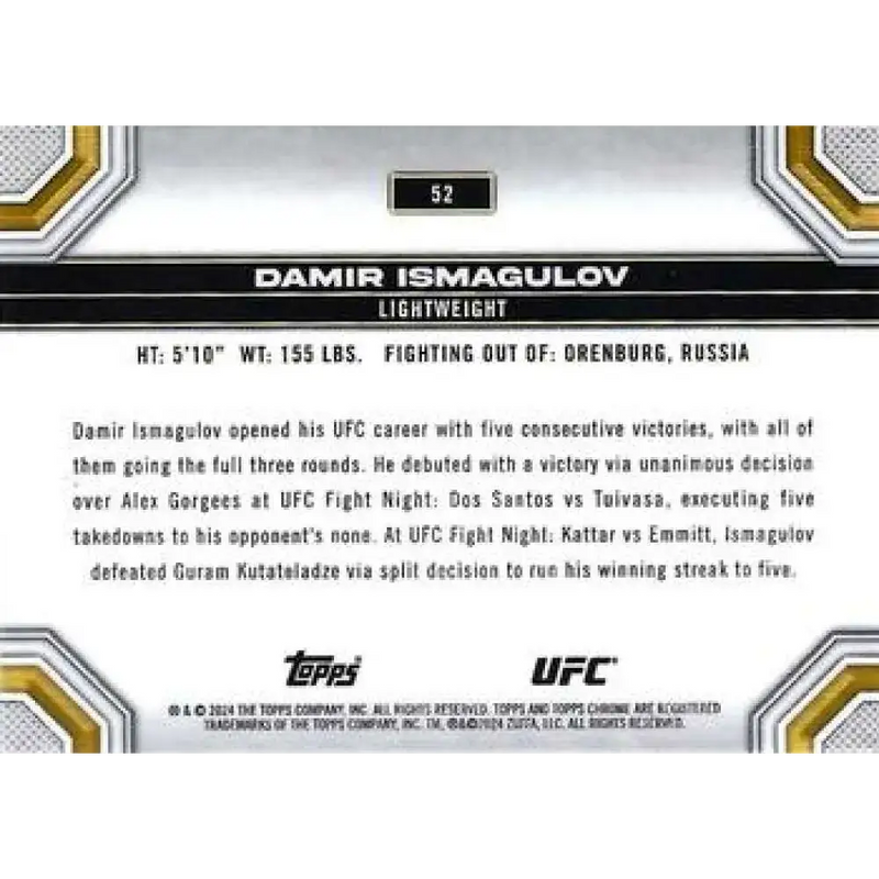 2024 Topps Chrome UFC #52 Damir Ismagulov NM-MT MMA Card - UFC/MMA Card Single