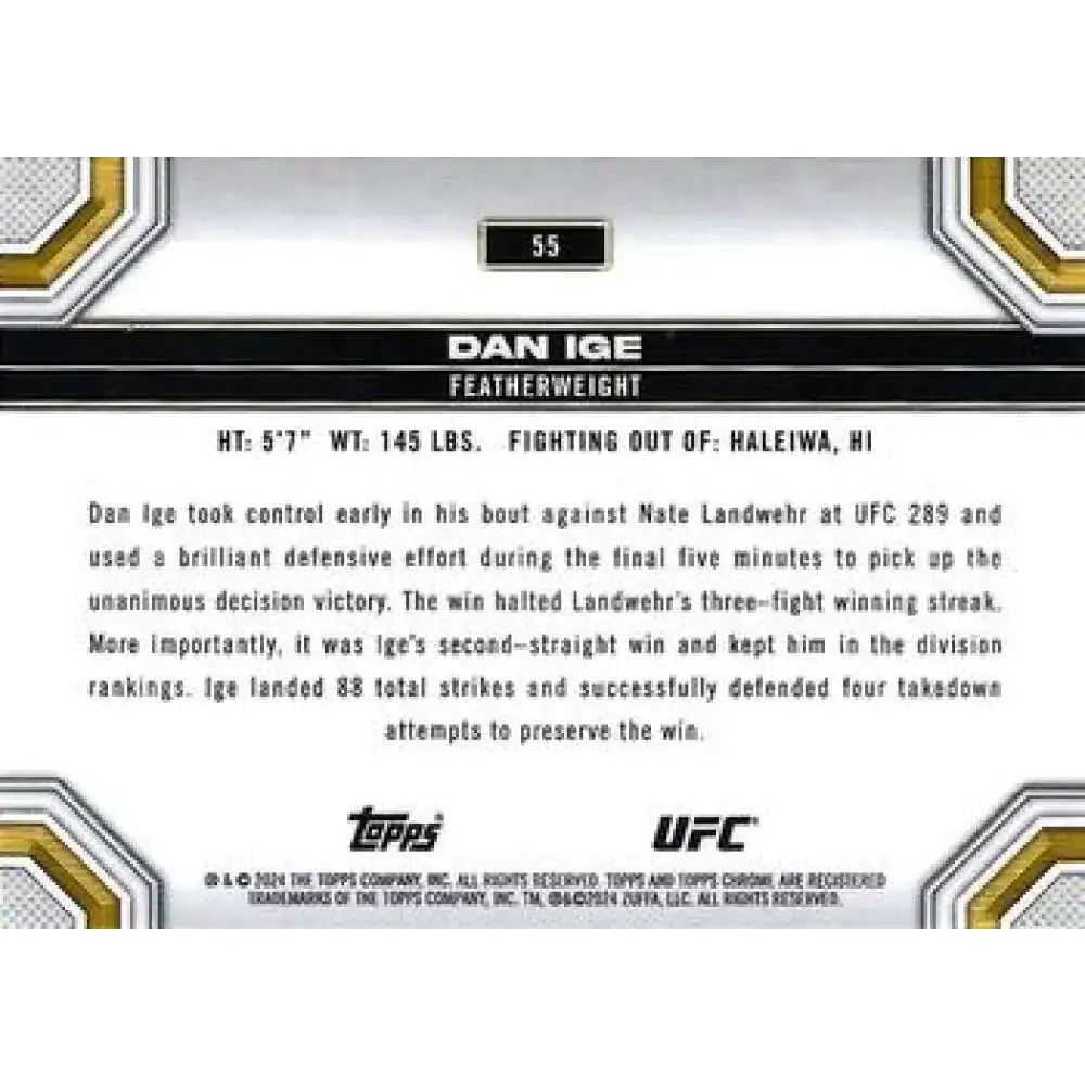 2024 Topps Chrome UFC #55 Dan Ige NM-MT MMA Card - UFC/MMA Card Single