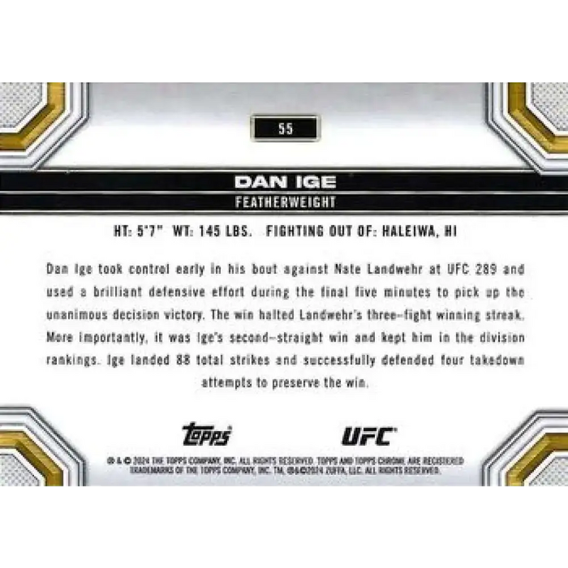 2024 Topps Chrome UFC #55 Dan Ige NM-MT MMA Card - UFC/MMA Card Single