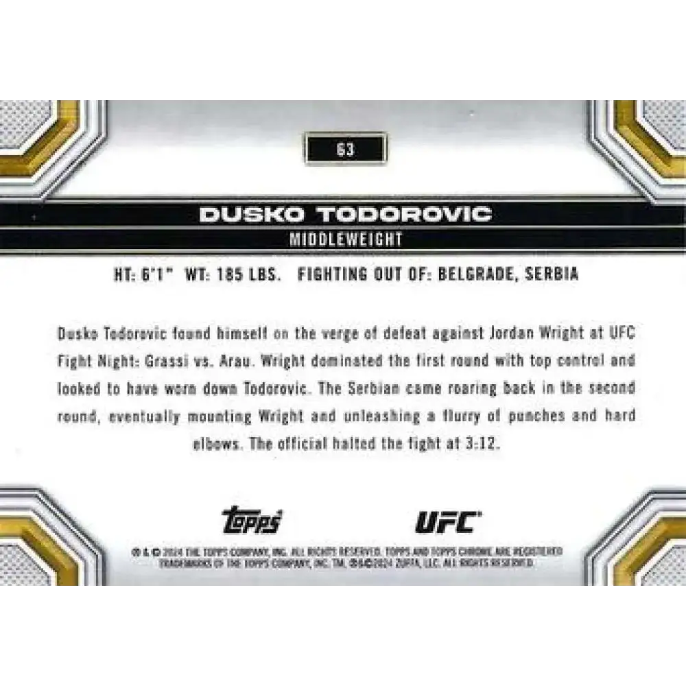 2024 Topps Chrome UFC #63 Dusko Todorovic NM-MT RC Rookie MMA Card - UFC/MMA Card Single