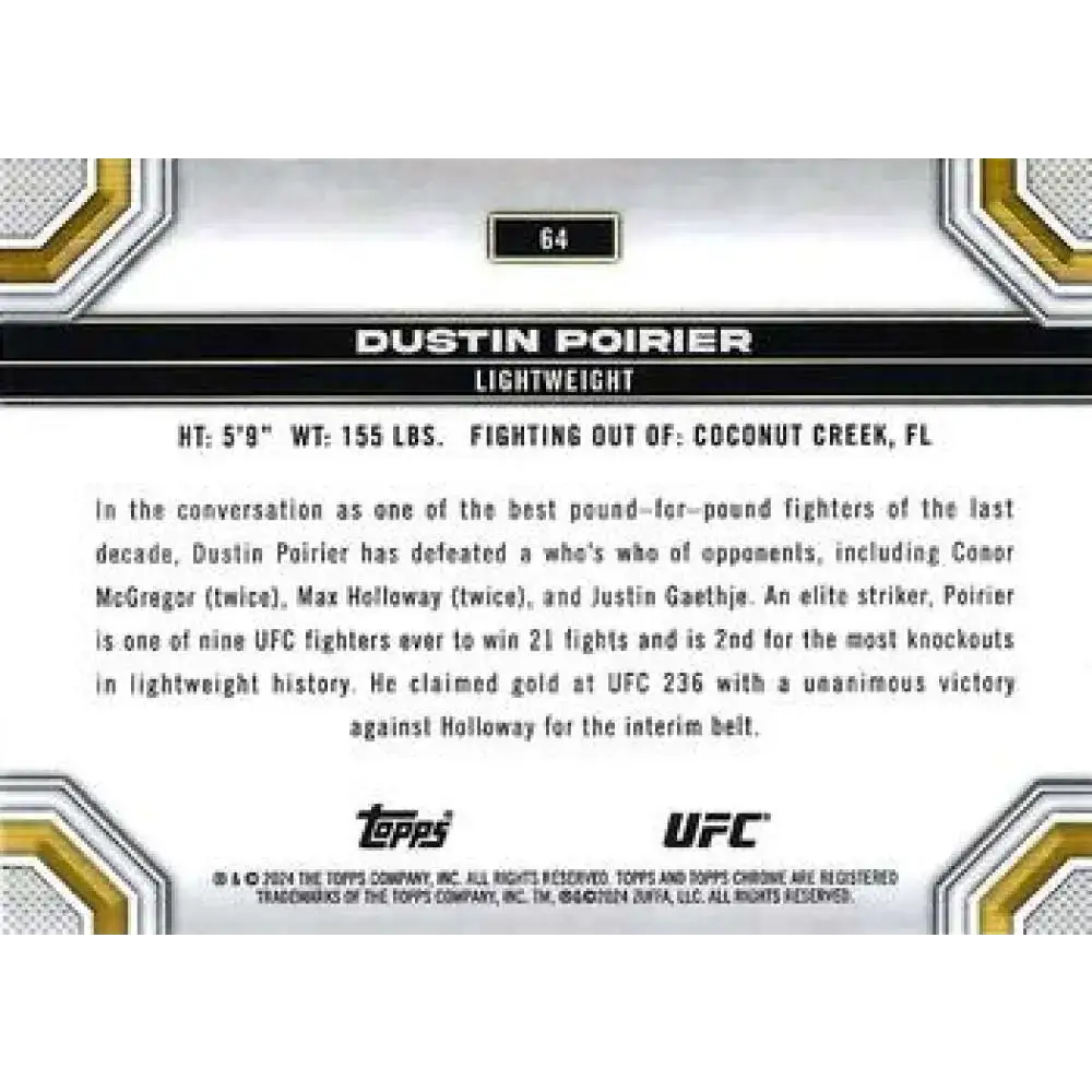 2024 Topps Chrome UFC #64 Dustin Poirier NM-MT MMA Card - UFC/MMA Card Single