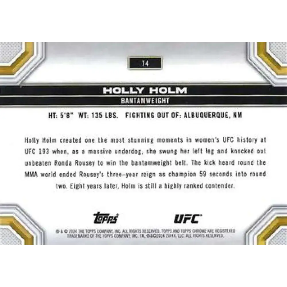 2024 Topps Chrome UFC #74 Holly Holm NM-MT MMA Card - UFC/MMA Card Single