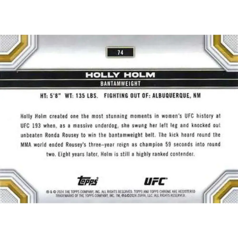 2024 Topps Chrome UFC #74 Holly Holm NM-MT MMA Card - UFC/MMA Card Single